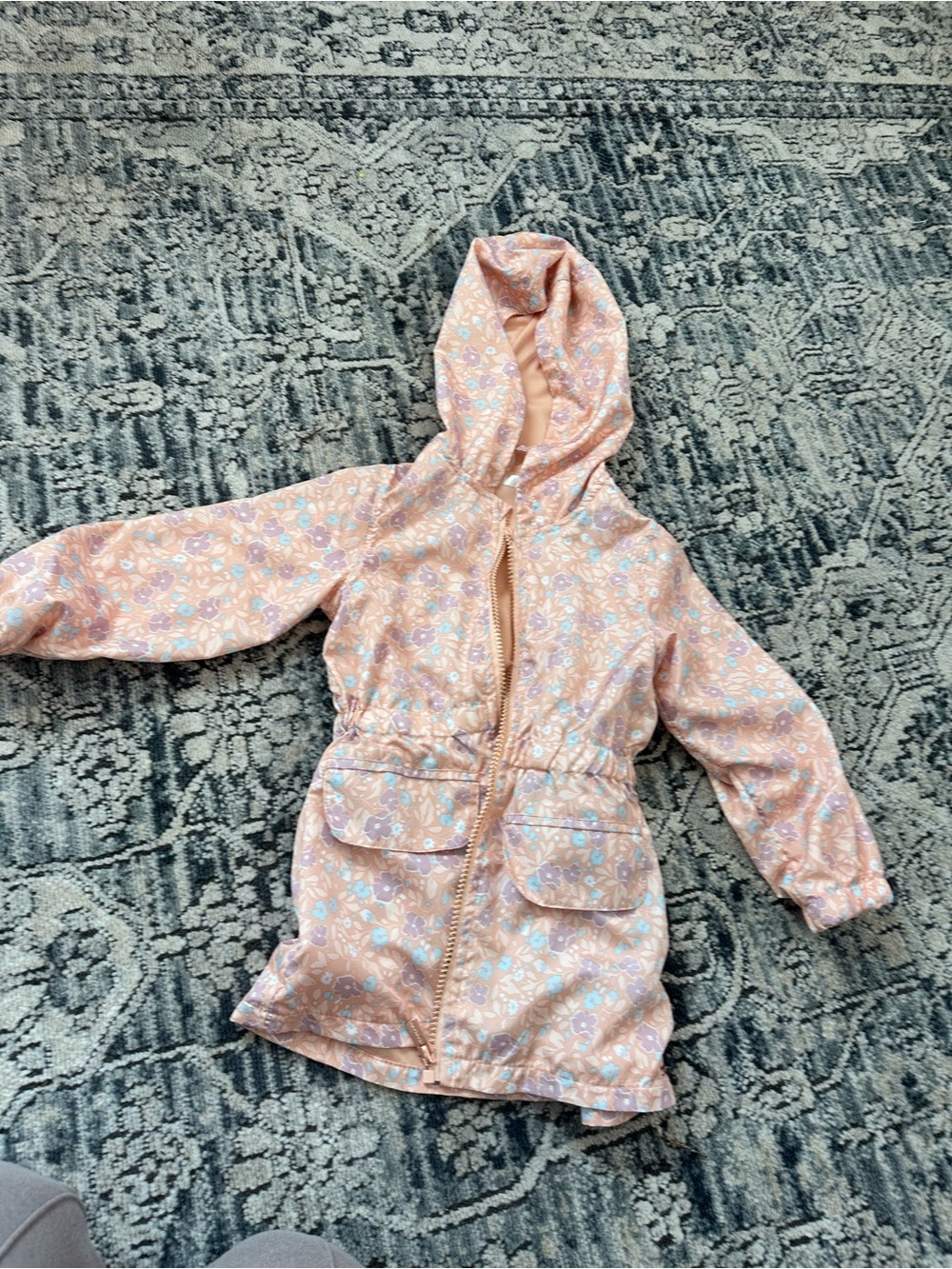 Tahari Peach Floral Hooded girls Raincoat